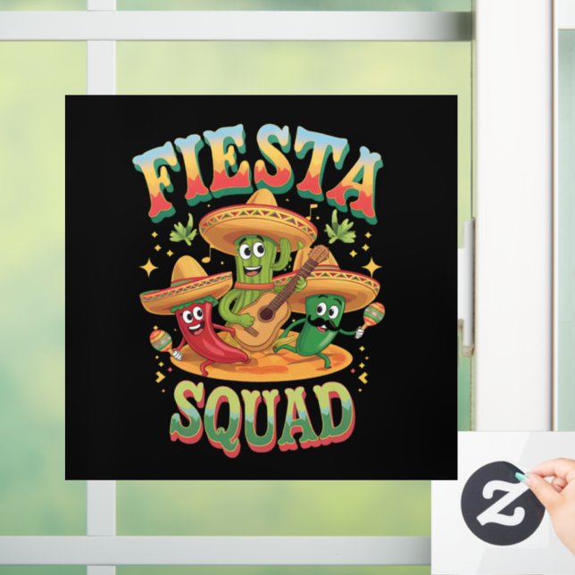 Fiesta Squad Funny Cinco De Mayo Mexican Party Window Cling (Home)
