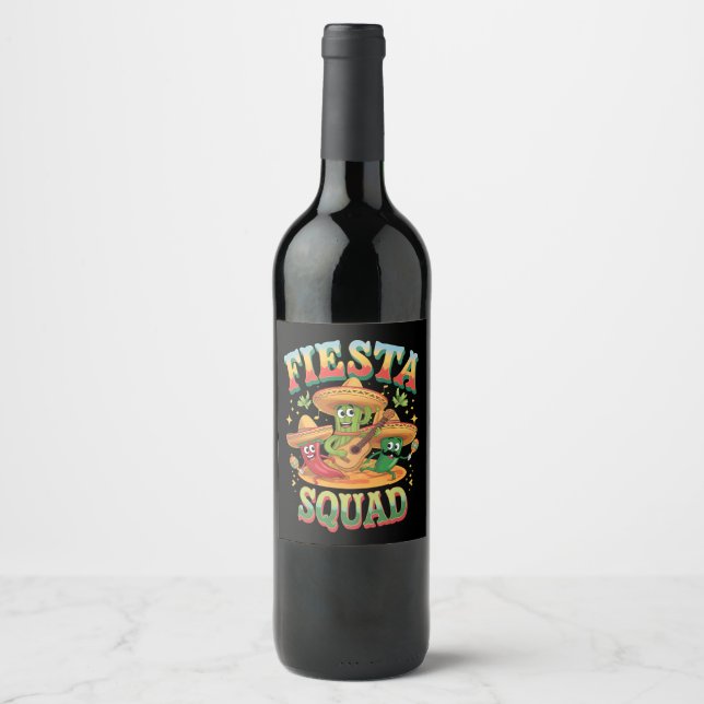 Fiesta Squad Funny Cinco De Mayo Mexican Party Wine Label (Front)