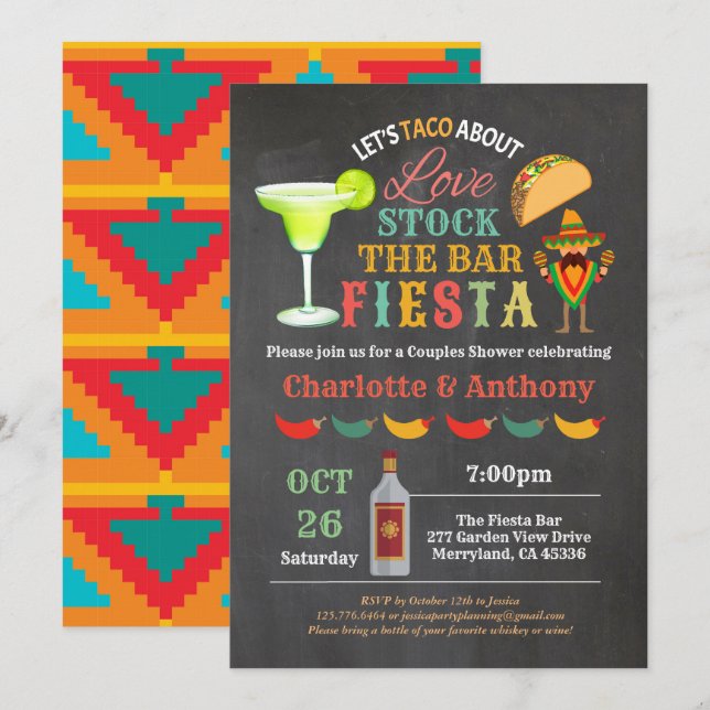 Fiesta stock the bar couples shower chalkboard invitation (Front/Back)
