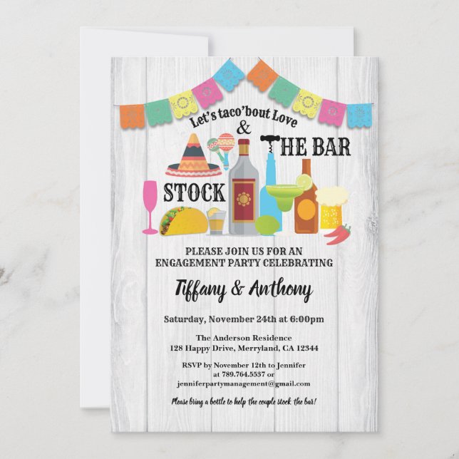 Fiesta stock the bar couples shower invitation (Front)