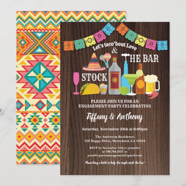 Fiesta stock the bar invitation couples shower (Front/Back)