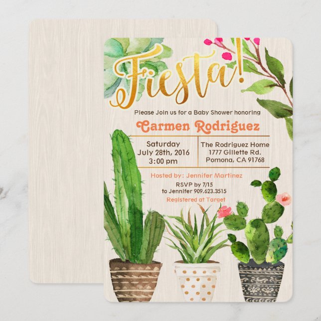 Fiesta Succulent Cactus Baby Shower Invitation (Front/Back)