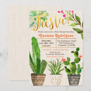 Fiesta Succulent Cactus Baby Shower Invitation