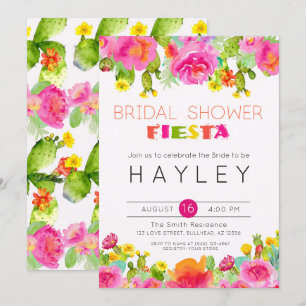 Fiesta Succulent Floral Watercolor Bridal Shower Invitation