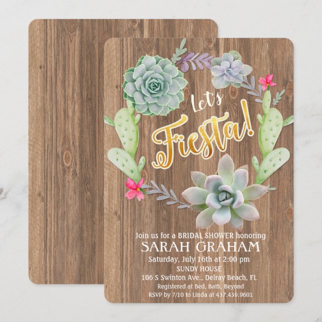 Fiesta Succulent Wreath Bridal Shower Invitation (Front/Back)