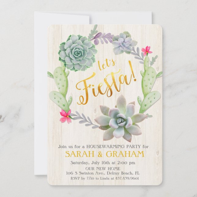 Fiesta Succulent Wreath Housewarming Invitation (Front)