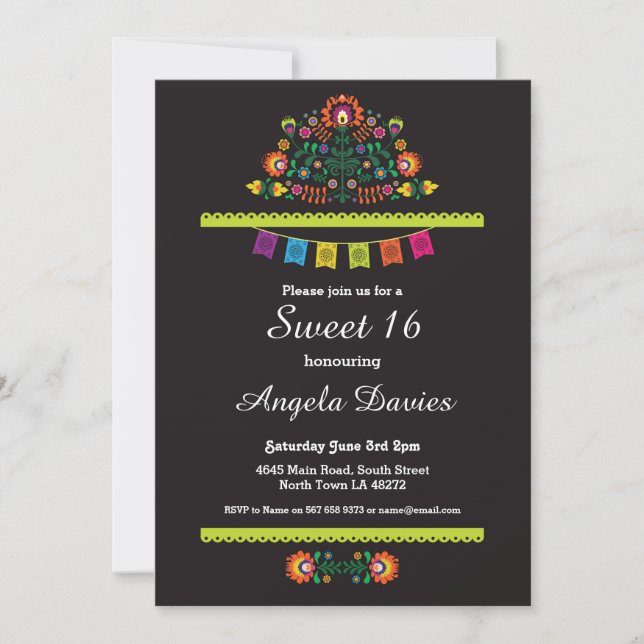 Fiesta Sweet 16 Birthday Party Mexican Invite 16th (Front)