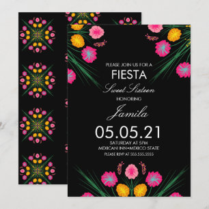 Fiesta Sweet 16 Mexican Drawn Floral Butterflies Invitation