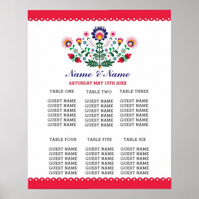 Fiesta Table Plan Wedding Day Poster Seating (Front)