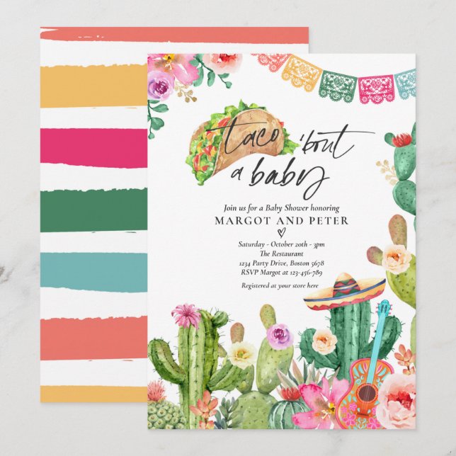 Fiesta Taco 'Bout A Baby Cactus Baby Shower Invitation (Front/Back)
