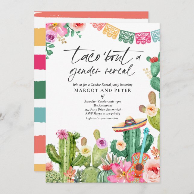 Fiesta Taco 'Bout A Gender Reveal Cactus Party Invitation (Front/Back)