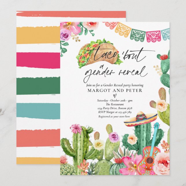 Fiesta Taco 'Bout A Gender Reveal Cactus Party Invitation (Front/Back)