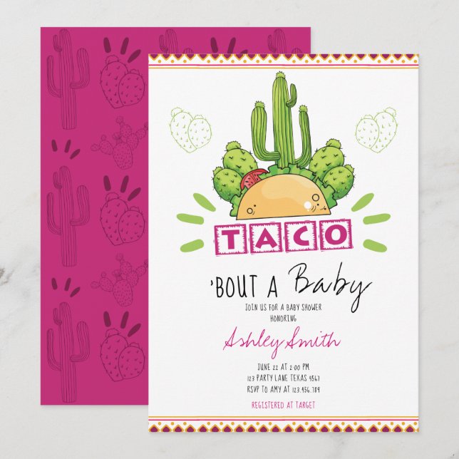Fiesta Taco 'Bout Baby Pink Invitation (Front/Back)