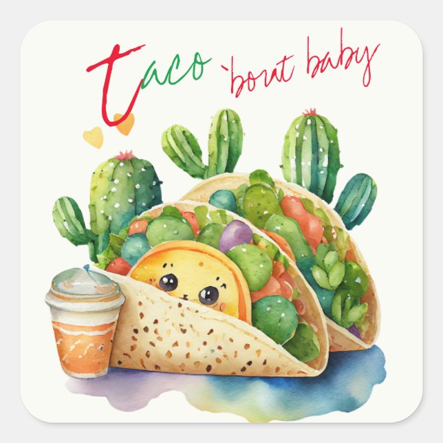Fiesta Taco 'bout Baby Shower Cute Fun Modern Square Sticker (Front)