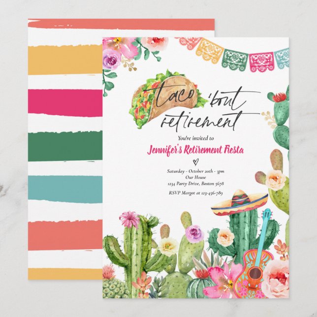 Fiesta Taco 'Bout Retirement Mexican Fiesta Party Invitation (Front/Back)
