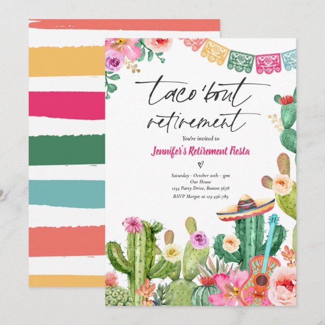  Fiesta Taco 'Bout Retirement Mexican Fiesta Party Invitation (Front/Back)