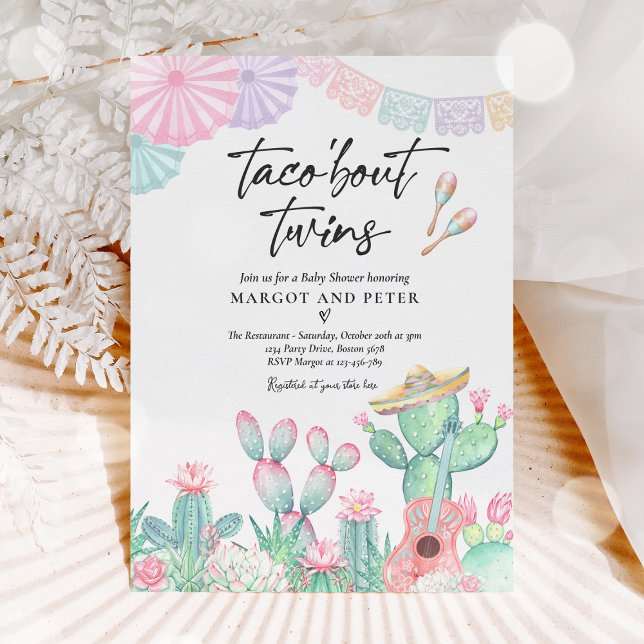 Fiesta Taco 'Bout Twins Mexican Cactus Baby Shower Invitation (Creator Uploaded)
