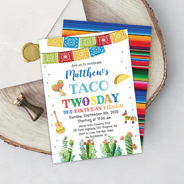 Fiesta Taco TWOsday 2nd Birthday Invitation Boy  (Creator Uploaded)