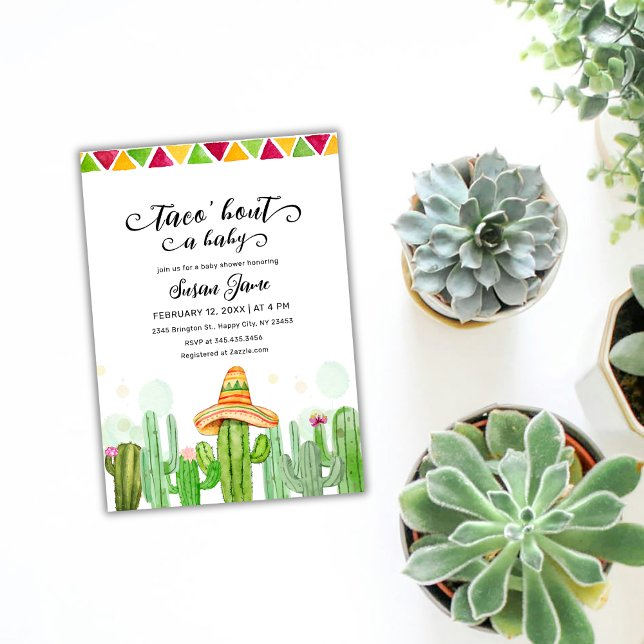 Fiesta Taco Watercolor Cactus Baby Shower Invitation (Fiesta Taco Watercolor Cactus Baby Shower Invitation)