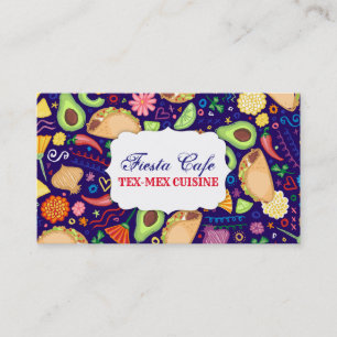 Fiesta Tacos on Blue Festive Mexican Food & Flower Business Card