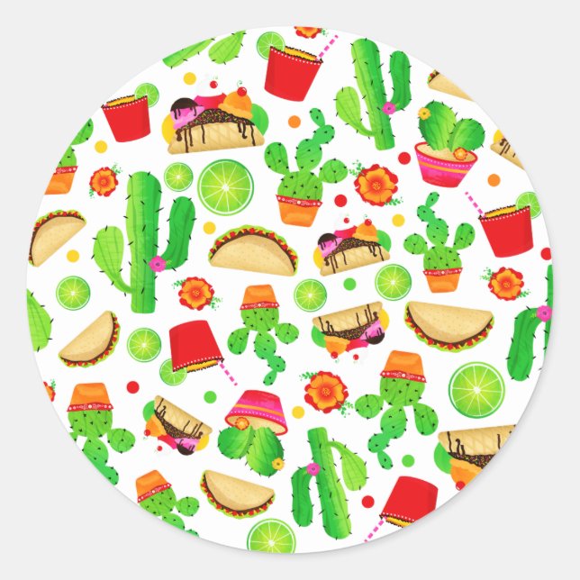 Fiesta Tacos Taco Tuesday Colourful Cinco de Mayo Classic Round Sticker (Front)