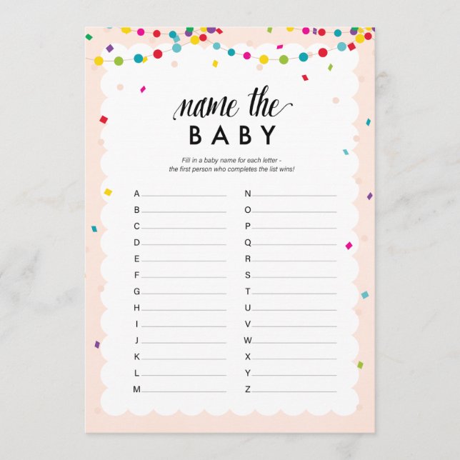 Fiesta theme baby shower game name the baby programme (Front)