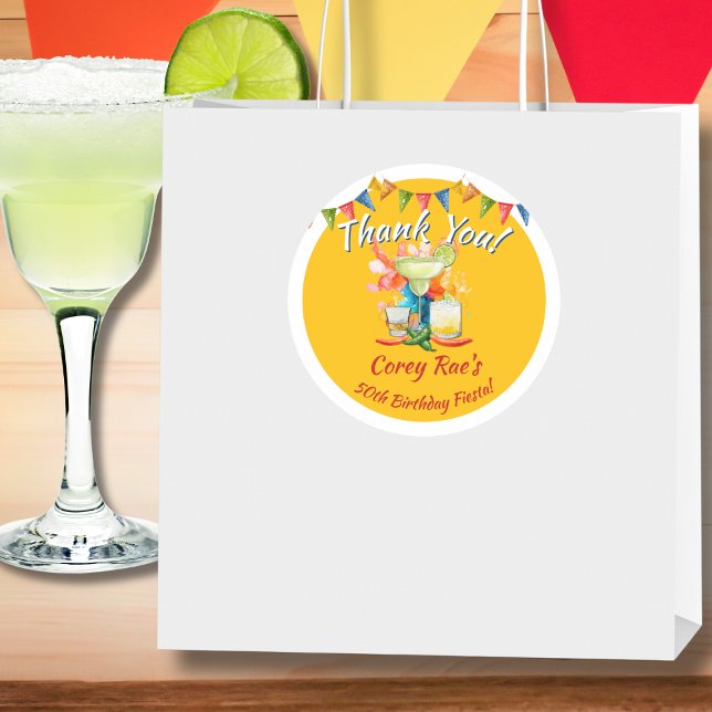 Fiesta Theme Birthday Thank You - 50th Custom Classic Round Sticker (Creator Uploaded)