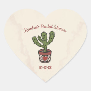Fiesta Theme Bridal Shower Personalised Cactus  Heart Sticker