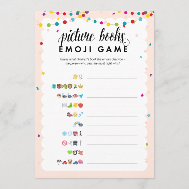 Fiesta theme emoji picture books baby shower game programme (Front)