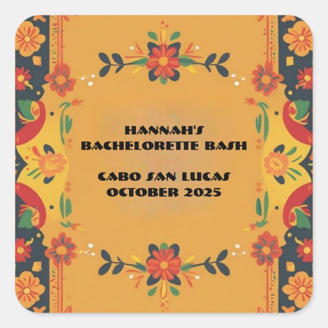 Fiesta Theme Square Party Sticker (Front)