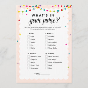 Fiesta theme what's in your purse baby shower game programme
