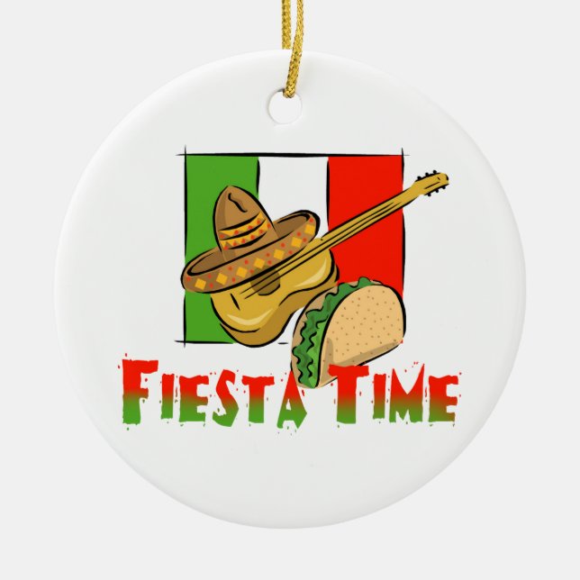 Fiesta Time Taco, Sombrero, Guitar Ceramic Tree Decoration (Front)
