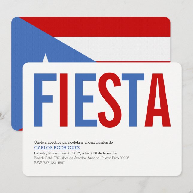 Fiesta: Traditional: Puerto Rico Flag Invitation (Front/Back)