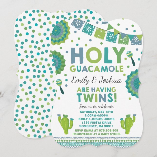 Fiesta Twin Baby Shower Invitation Holy Guacamole (Front/Back)