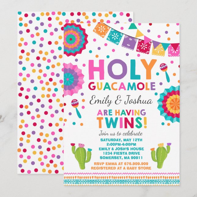 Fiesta Twin Baby Shower Invitation Holy Guacamole (Front/Back)
