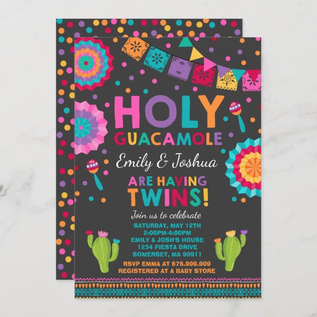 Fiesta Twin Baby Shower Invitation Holy Guacamole (Front/Back)
