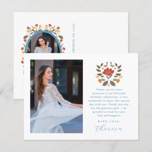 Fiesta Two Photo Blue Quinceanera Floral Thank You Postcard
