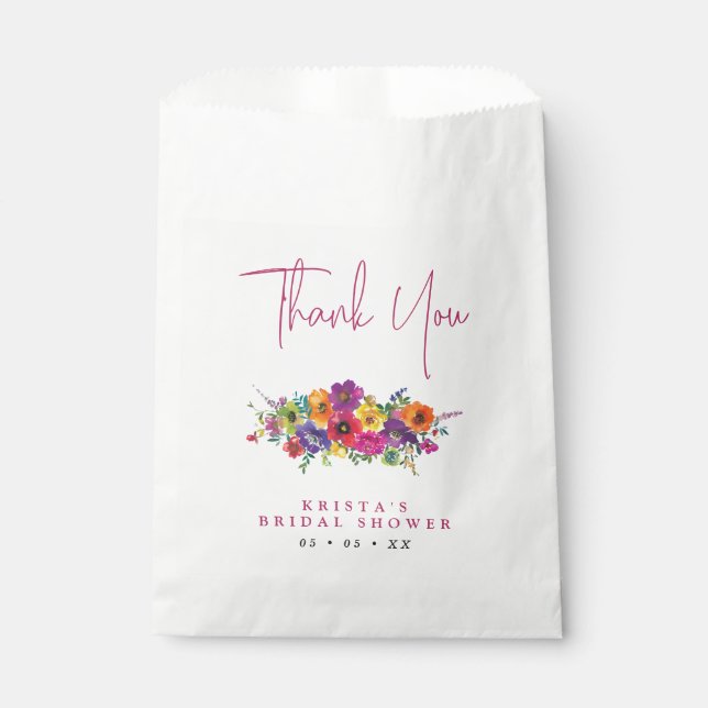 Fiesta Vibrant Flowers Bridal Shower Thank You Favour Bags (Front)