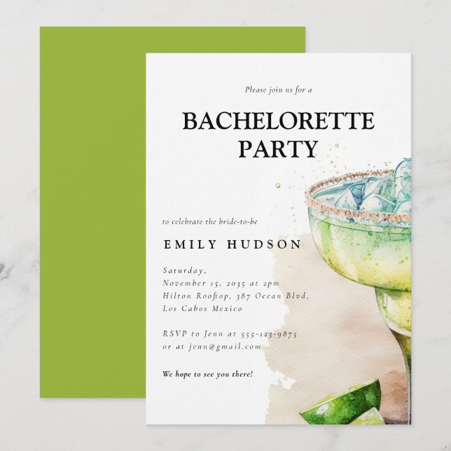 Fiesta Watercolor Bachelorette Party Invitation (Front/Back)