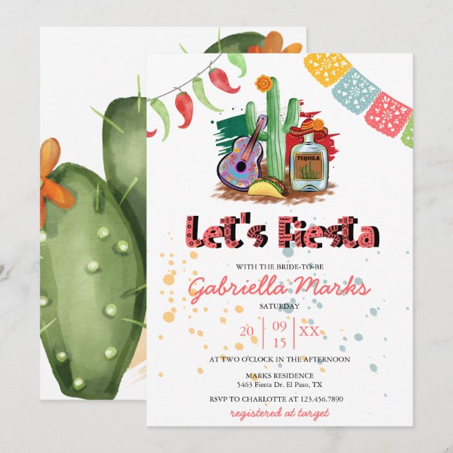 Fiesta | Watercolor Bridal Shower Invitation (Front/Back)