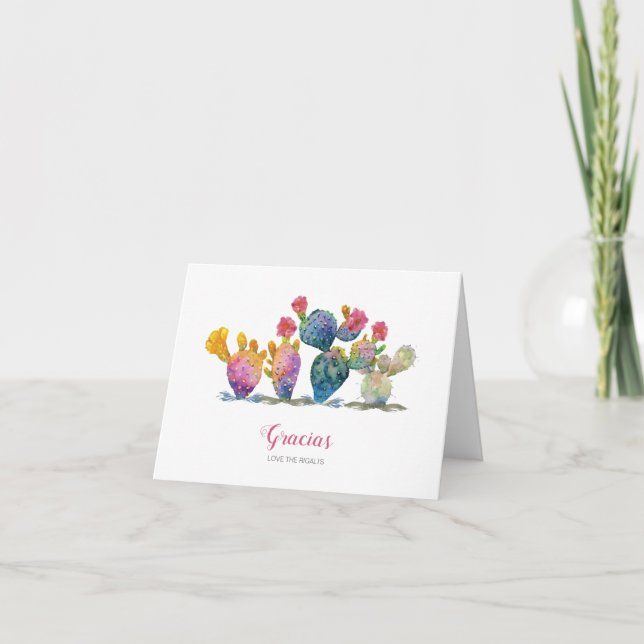 Fiesta Watercolor Cactus Bridal Shower Thank You Card (Front)