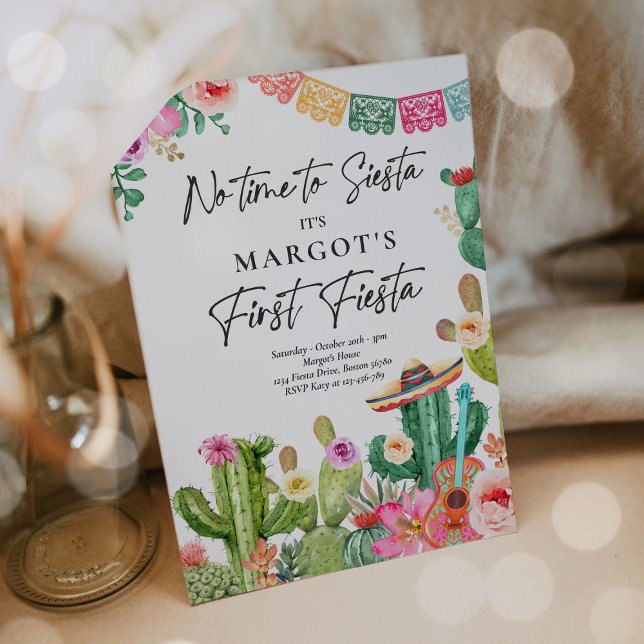Fiesta Watercolor Cactus Mexican 1st Birthday Invitation (Creator Uploaded)