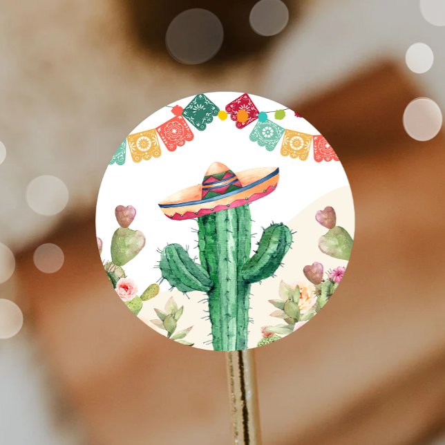 Fiesta Watercolor Cactus Mexican Party Succulent Classic Round Sticker (Creator Uploaded)