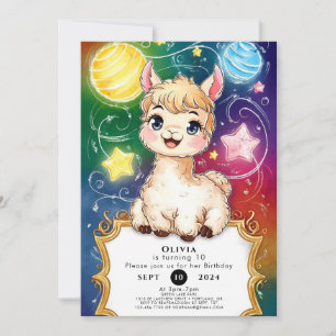 Fiesta Watercolor Llama Birthday Invitation