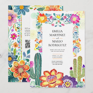 FIESTA WEDDING - Folkart Flowers Modern Invitation
