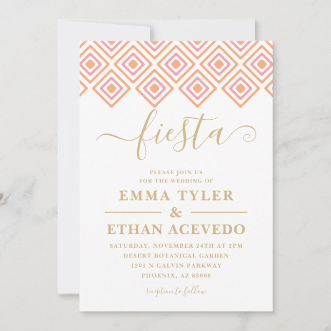 Fiesta Wedding Invitation, Pink and Gold Invitation (Front)