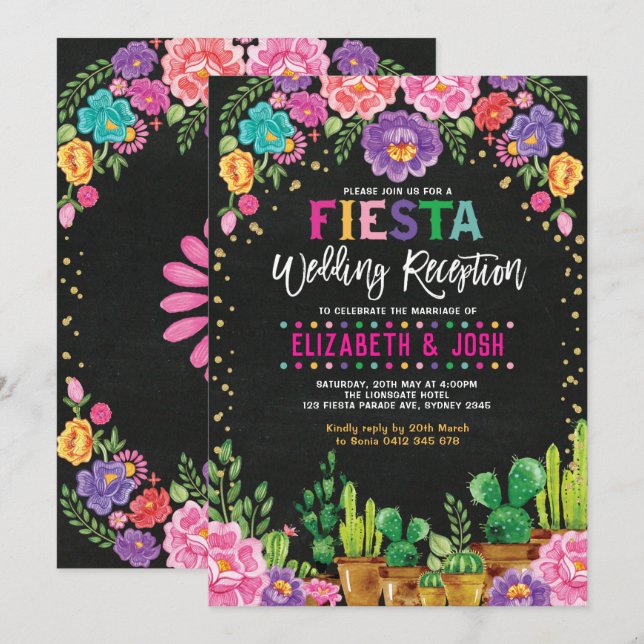 Fiesta Wedding Reception Mexican Floral Party Invitation (Front/Back)