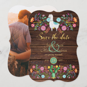 Fiesta Wedding Save The Date Llama Folk Flowers Invitation