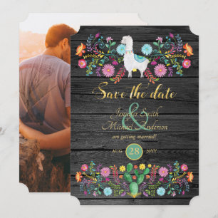Fiesta Wedding Save The Date Llama Folk Flowers Invitation