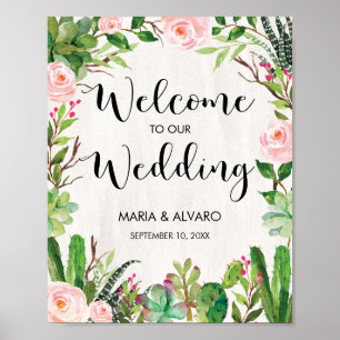 Fiesta Wedding Welcome Sign Floral Cactus Poster